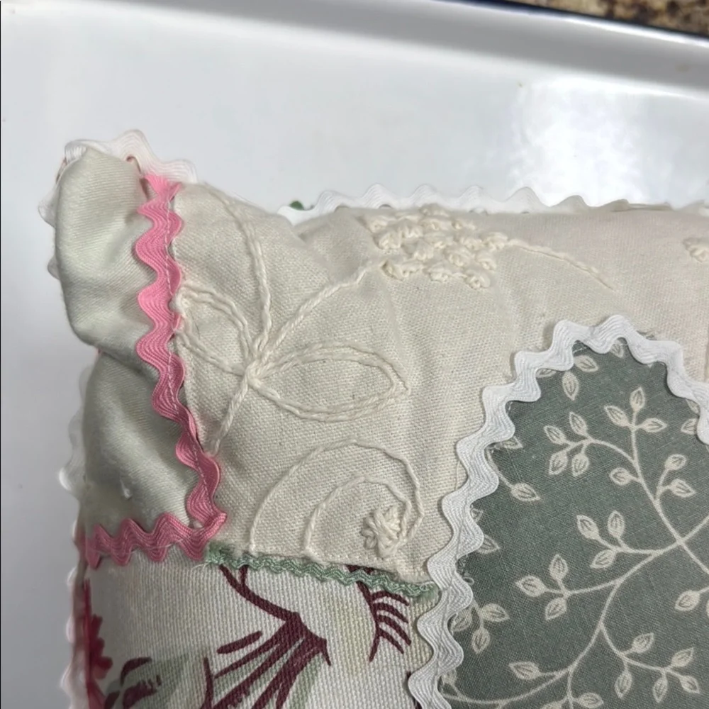 Pillow Vintage Patchwork Rick Rack Pillow with Floral Design